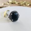 bague art deco argent 925 onyx marcassites marque La Metrop Compagnie