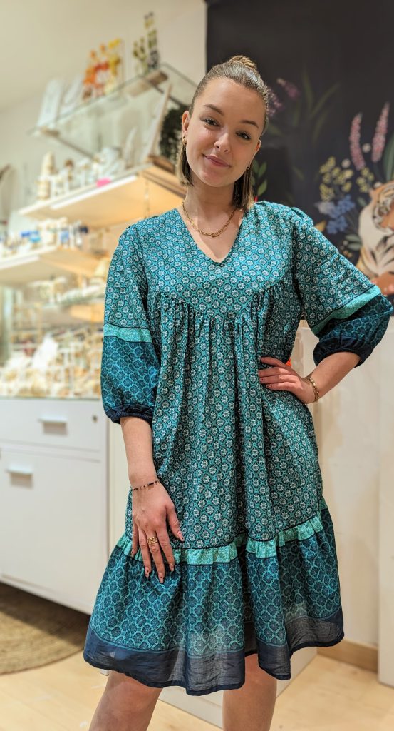 robe courte naely turquoise coton marque garance