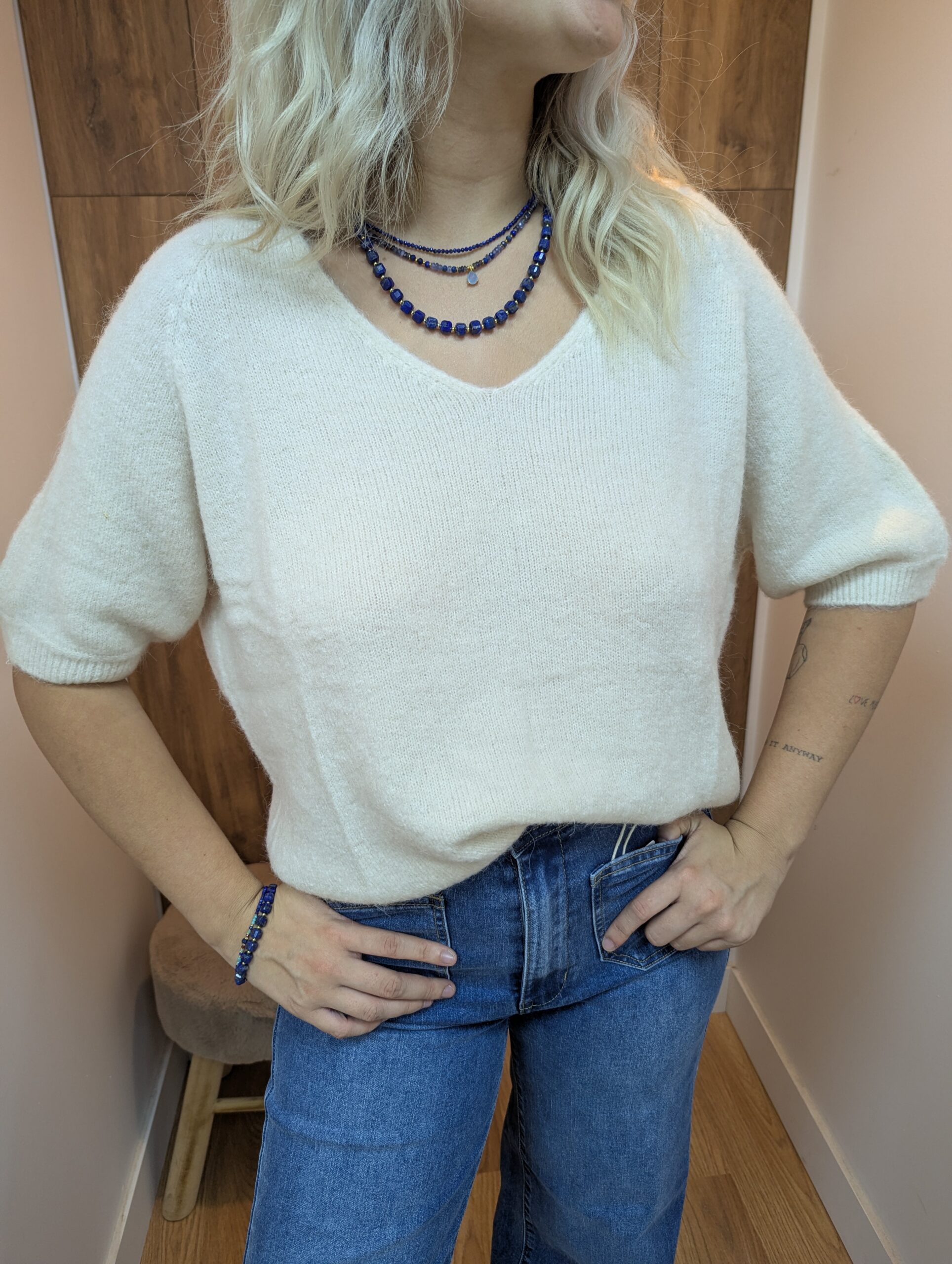 pull manches 3/4 couleur marine marque Ycoo