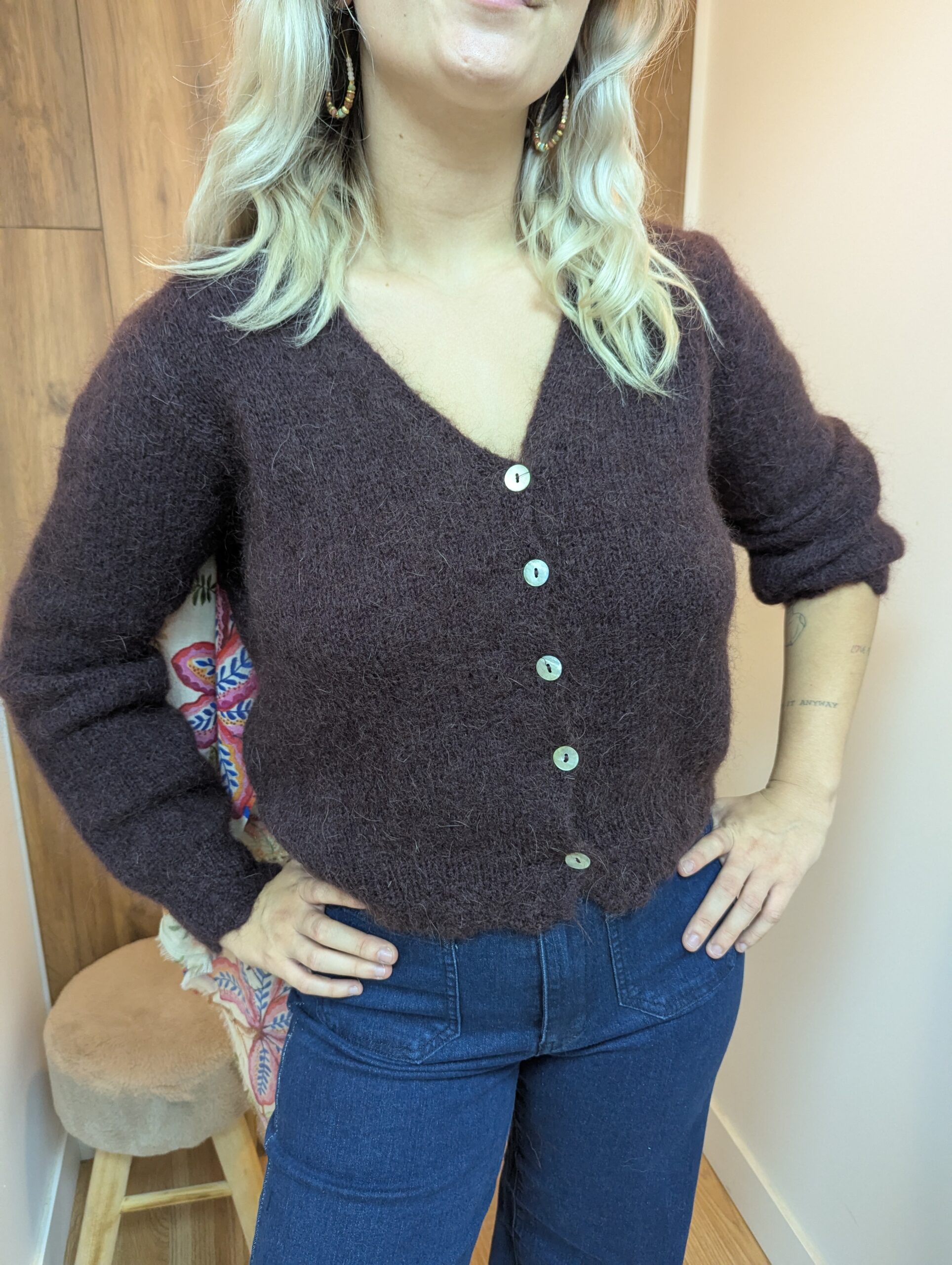 Gilet manches longues court Margaux choco de la marque Ycoo