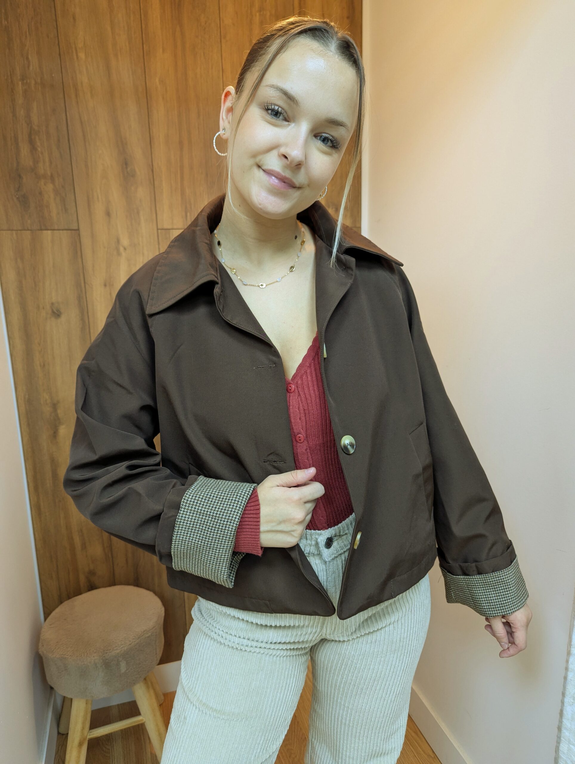 Veste caban court marron marque the feelkoo