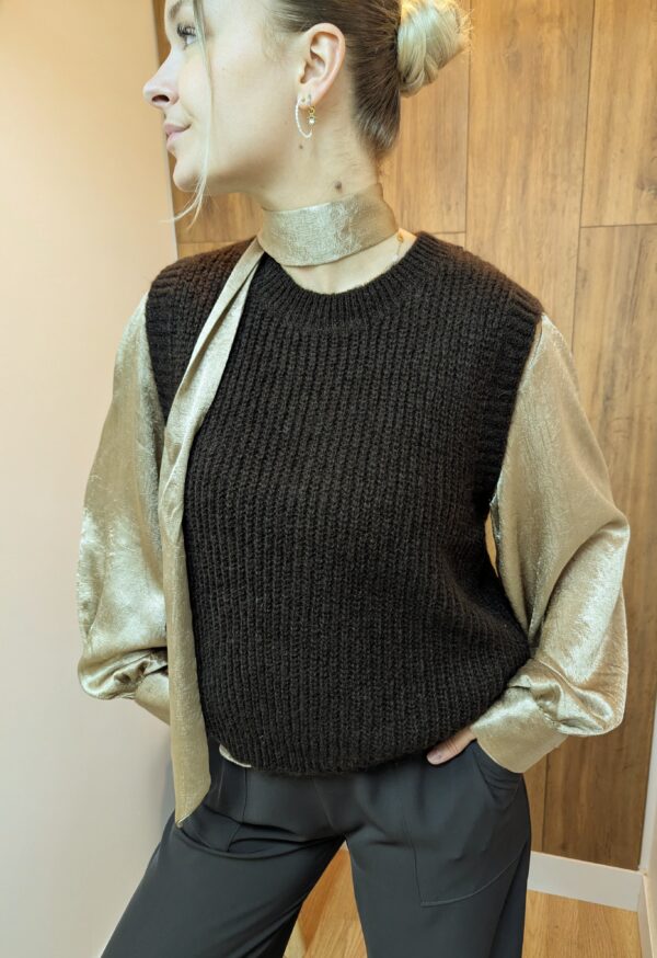 Pull sans manches Clara Choco marque YCOO fabrication Italienne