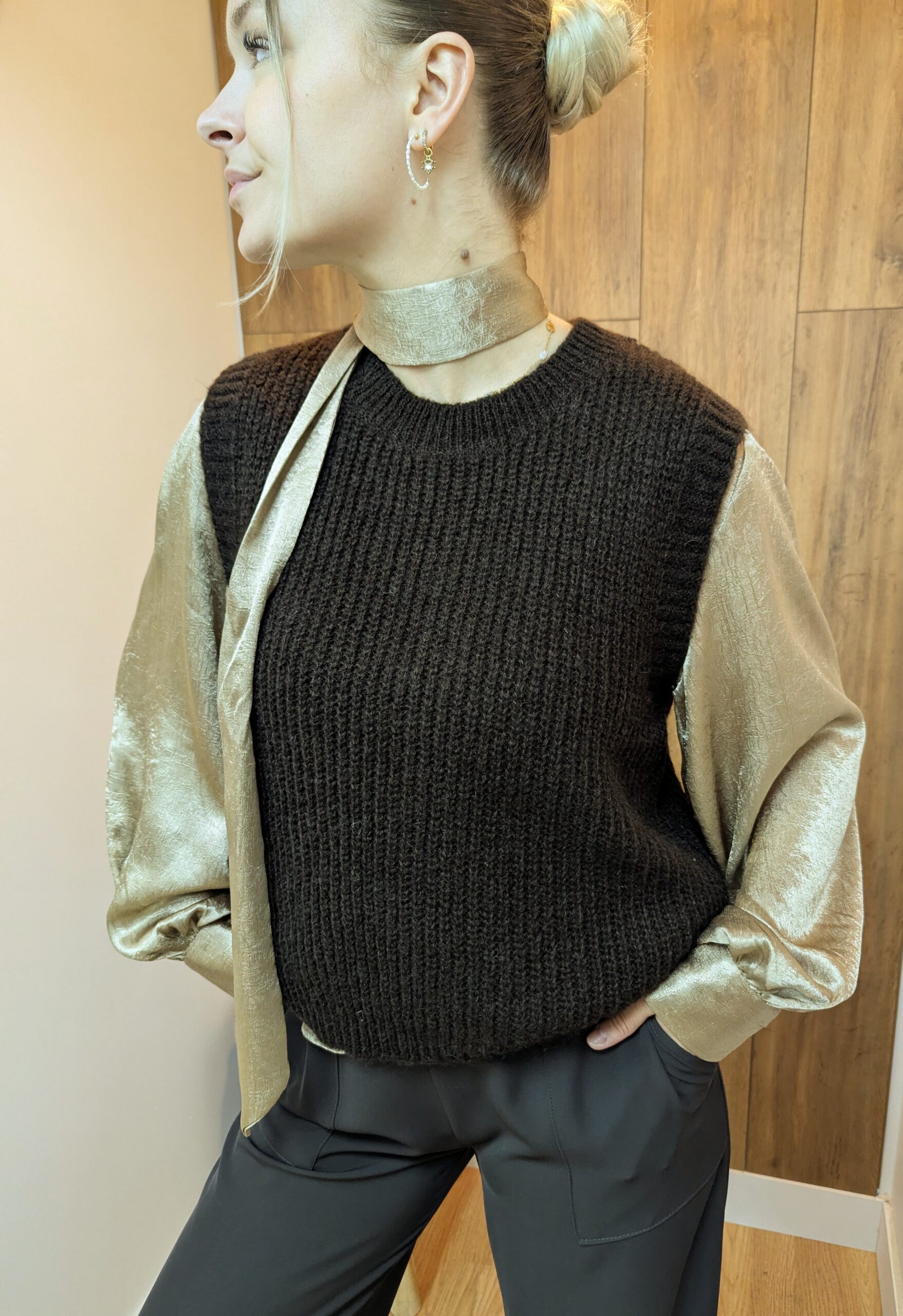 Pull sans manches Clara Choco marque YCOO fabrication Italienne