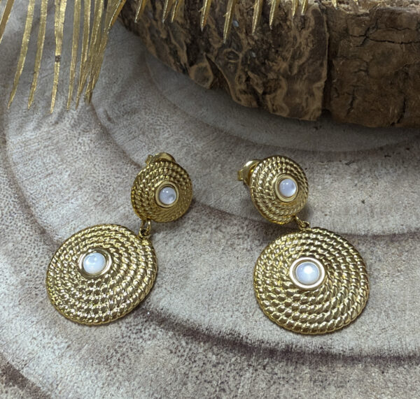 Boucles d'oreilles pendantes Crystie Dorées en Nacre