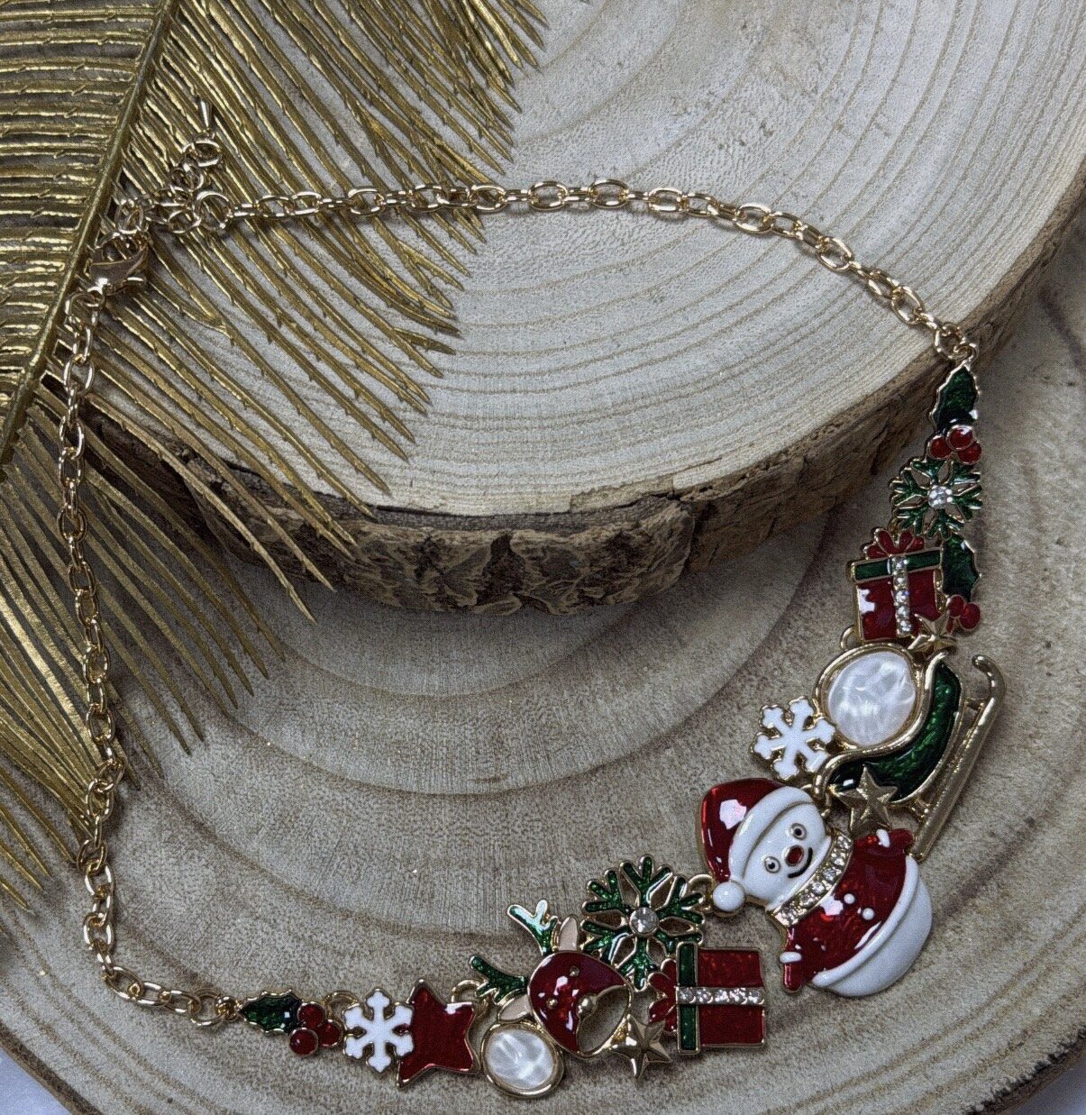 Collier Chaîne Doré Maria avec pendentifs Noël