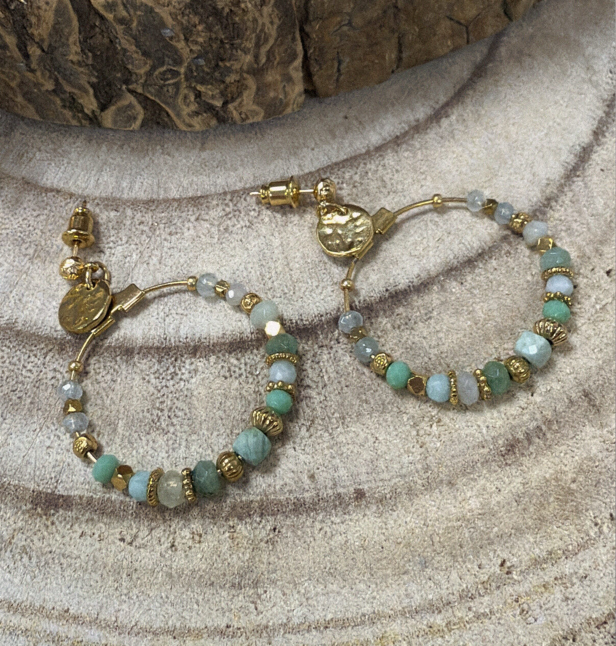 Boucles d'oreilles Dorées Ophélia Vertes en Amazonite