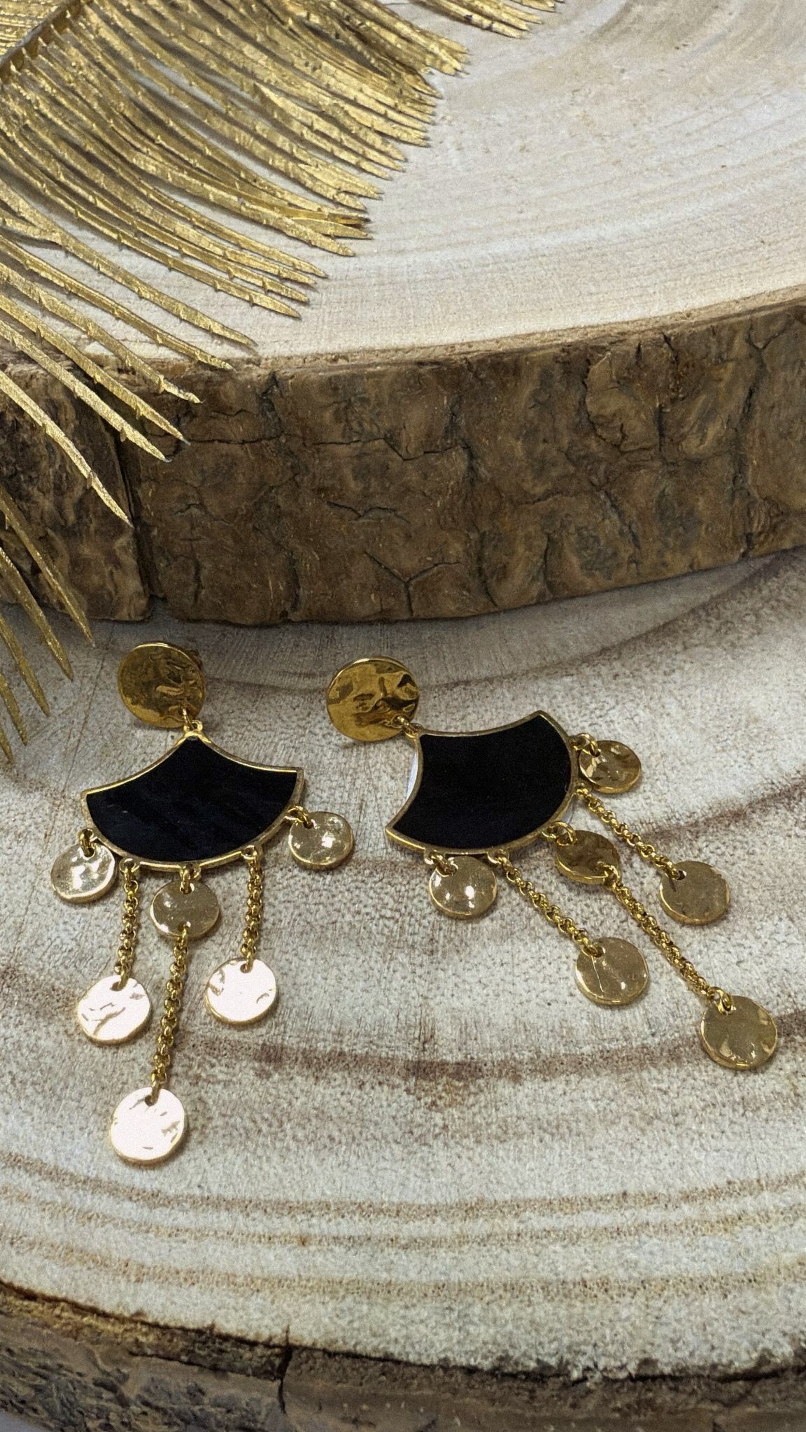boucles d'oreilles noir acier inoxydable doré à l'or fin marque OMACOO