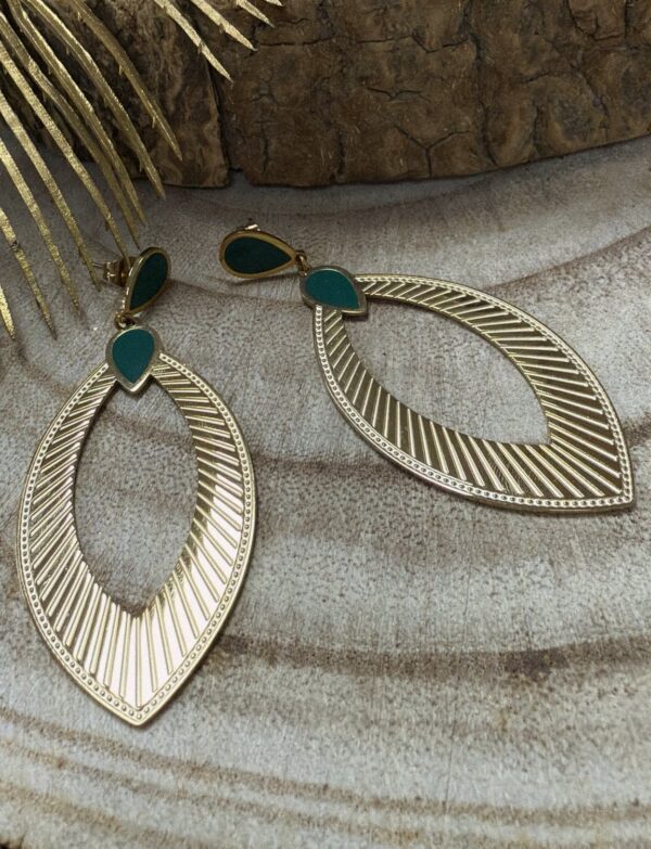 boucles d'oreilles Cléo vert acier inoxydable doré à l'or fin marque OMACOO