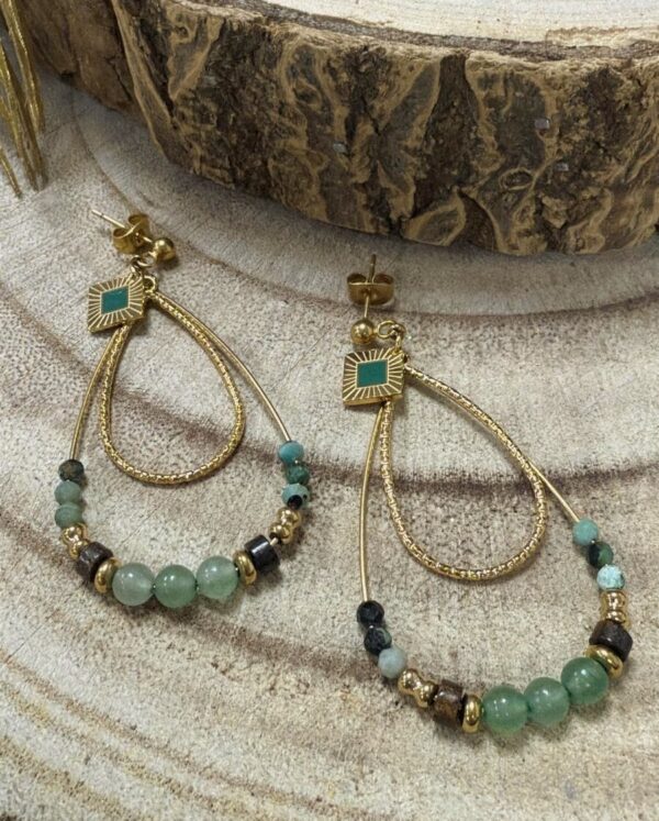 boucles d'oreilles acier inoxydable doré à l'or fin pierre naturelle amazonite marque OMACOO