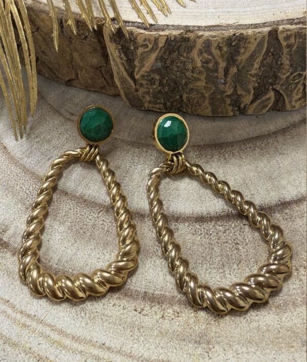 boucles d'oreilles malachite vert acier inoxydable doré marque OMACOO