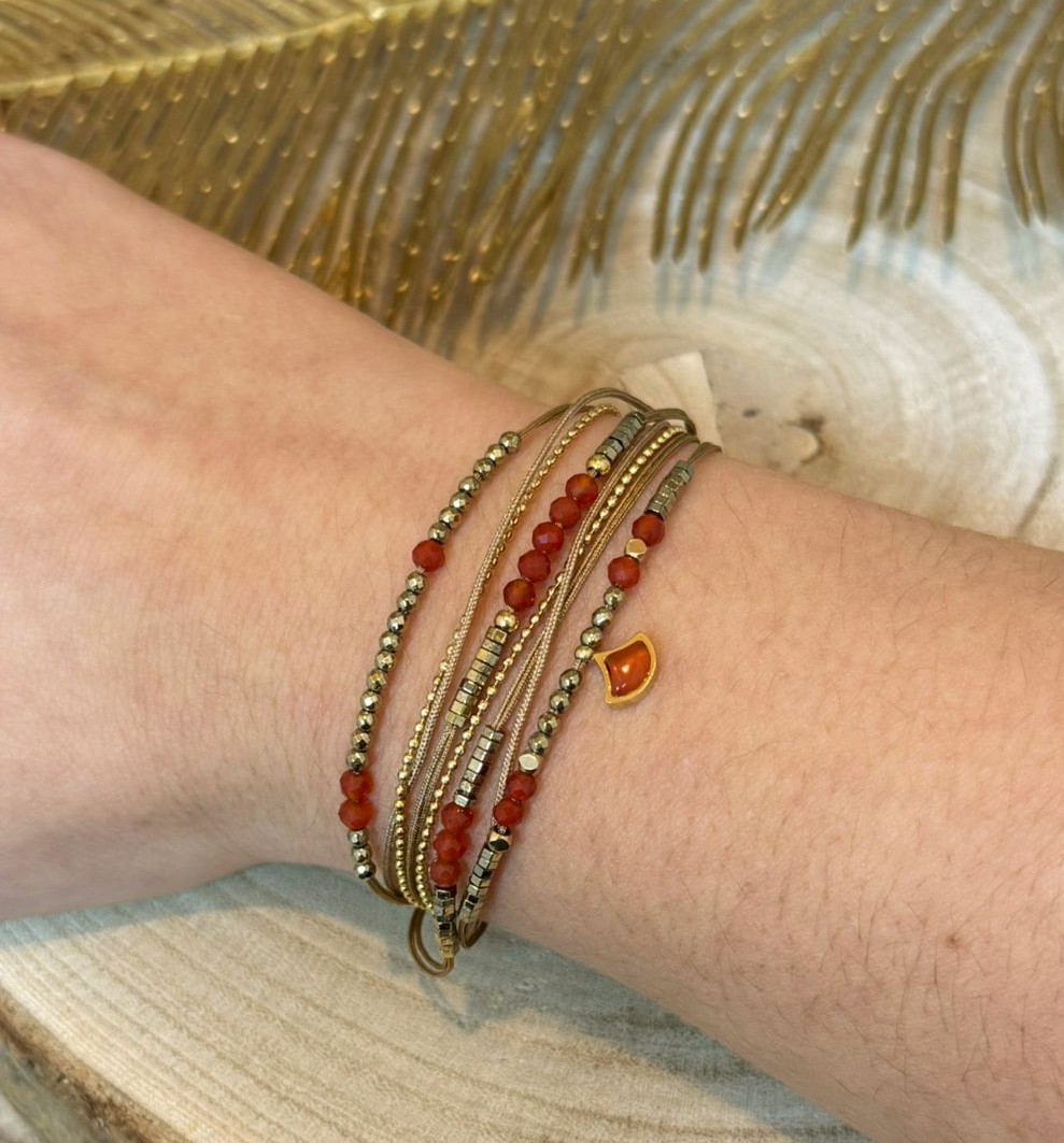 Bracelet multi-rangs Jinko Doré cornaline rouge omacoo