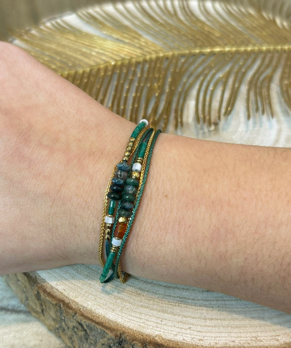 Bracelet multi-rangs pierres naturelles malachite vert marque omacoo