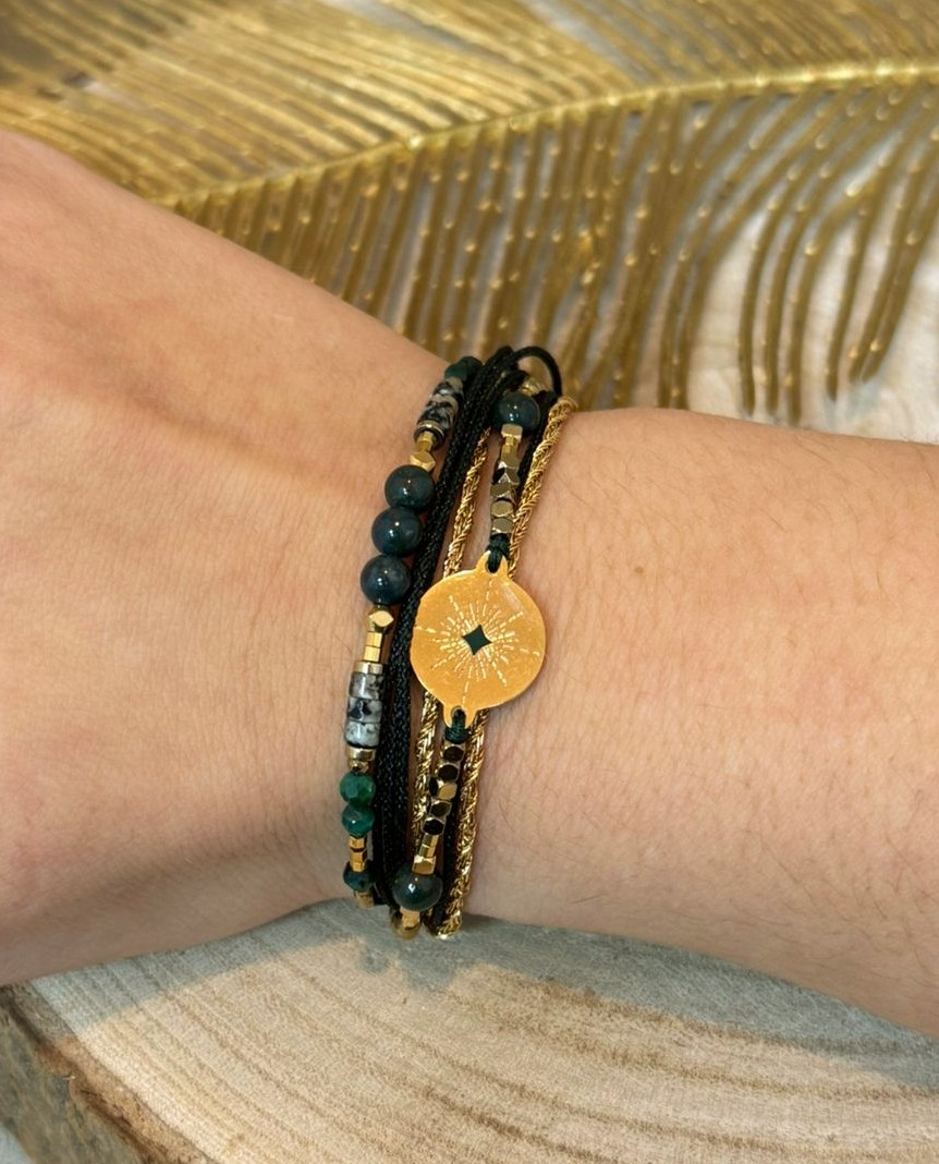 Bracelet multi-rangs pierres naturelles marque omacoo bordeaux malachite turquoise africaine africaine
