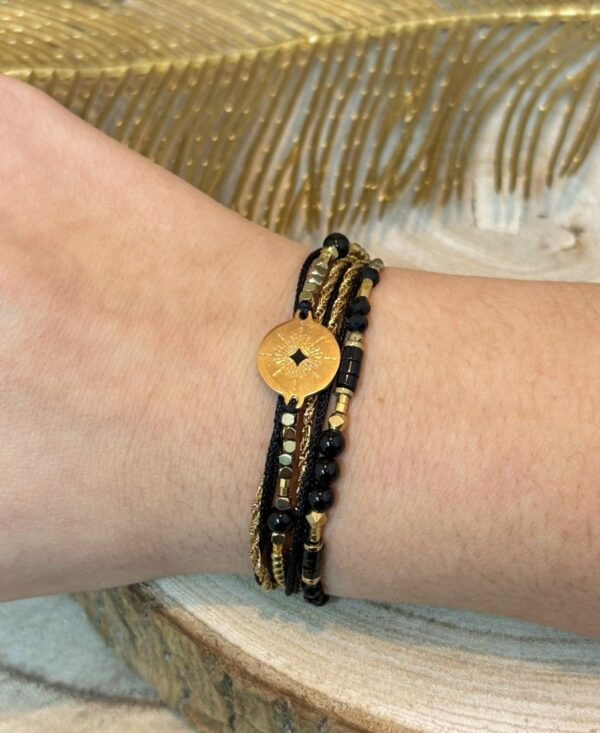 Bracelet multi-rangs pierres naturelles marque omacoo bordeaux noir