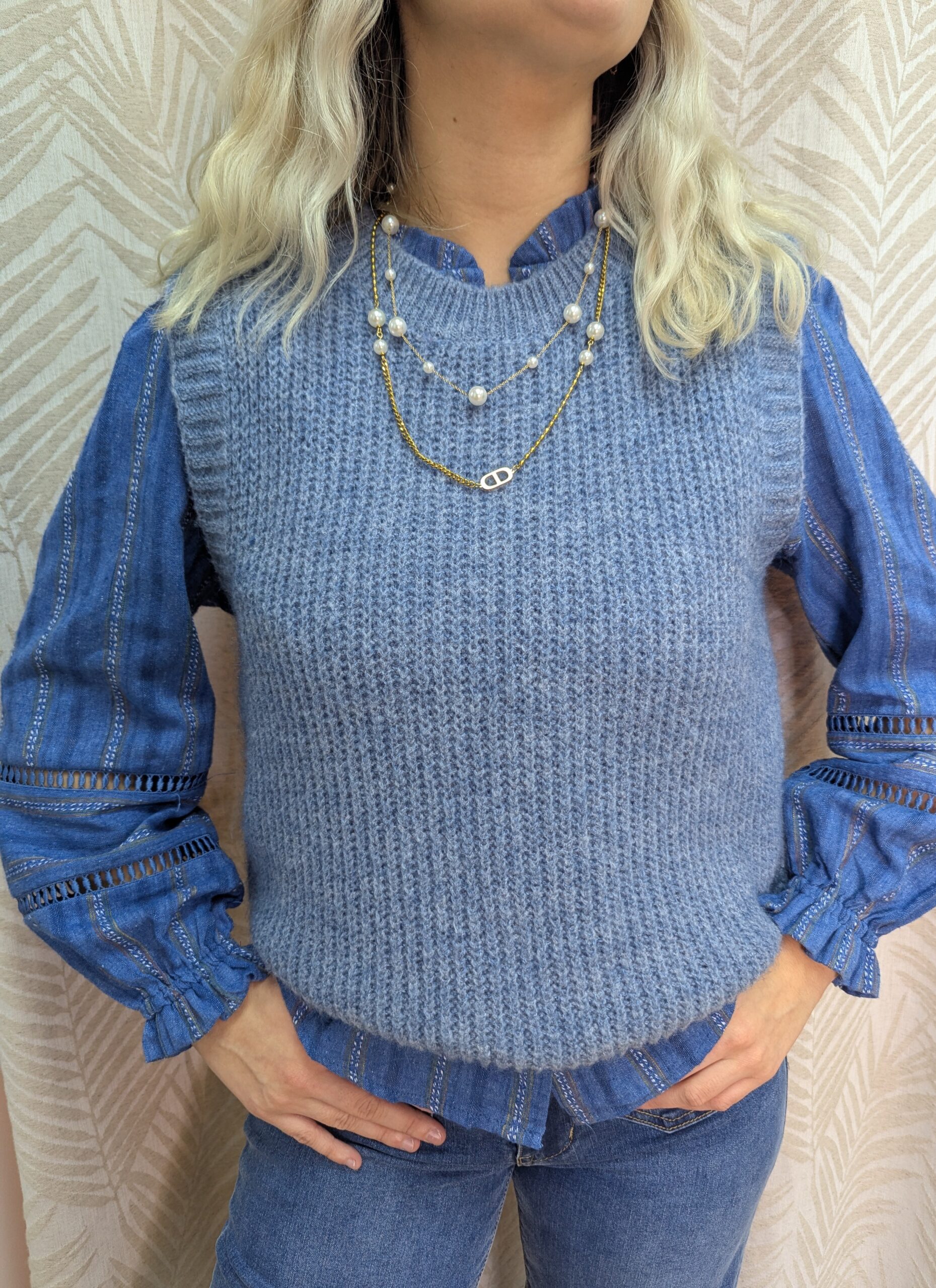 Pull sans manches Clara Jean Chiné marque YCOO fabrication Italienne