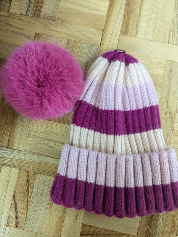 Bonnet Oslo rose rayures avec laine et angora