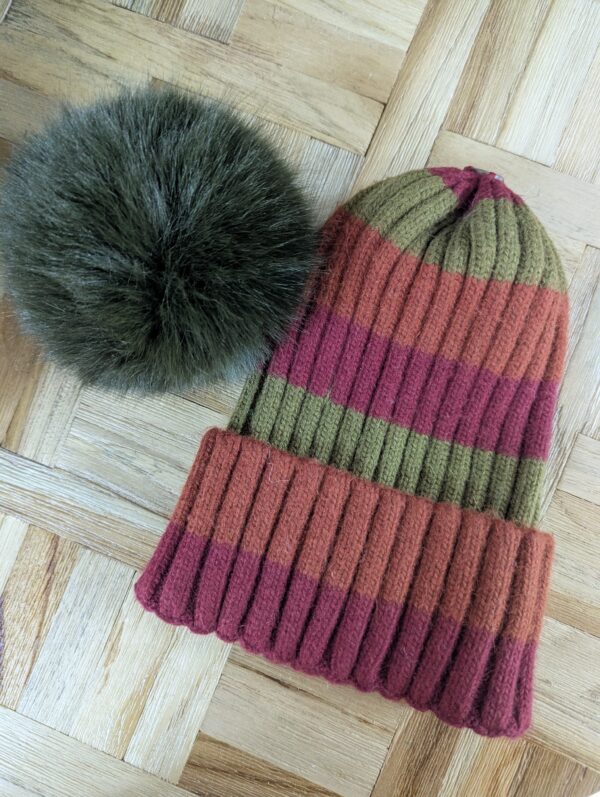 Bonnet Oslo bordeaux , marron rayures avec laine et angora