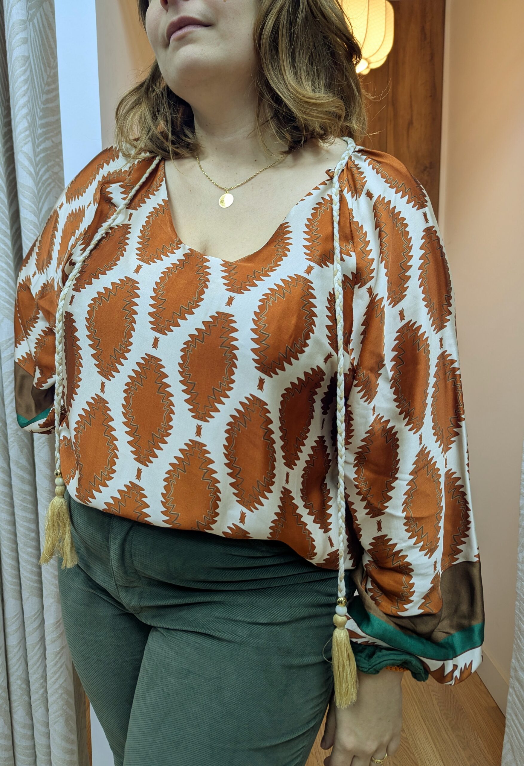 Blouse imprimée cuivre satinée made in italy