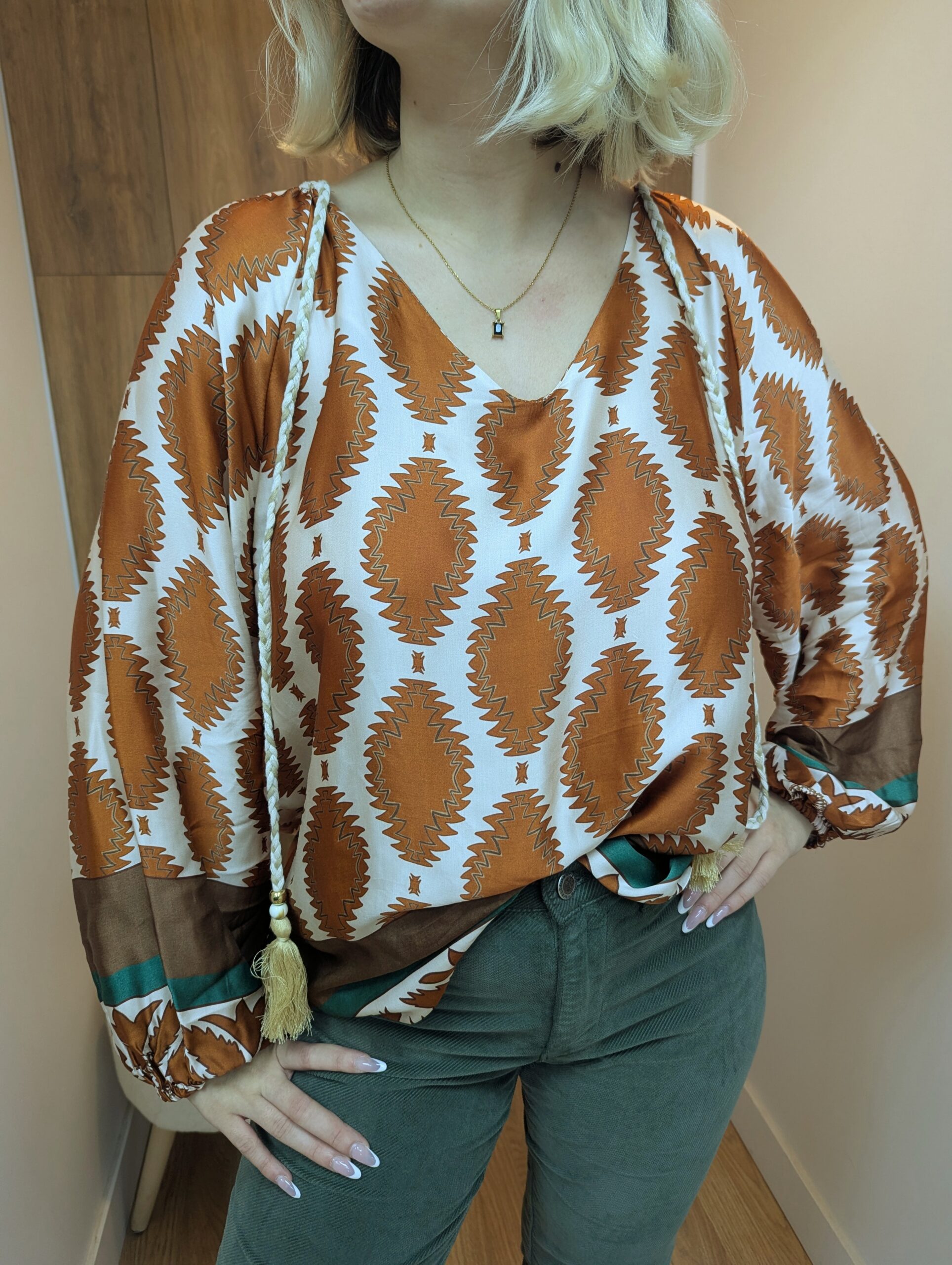 Blouse imprimée cuivre satinée made in italy