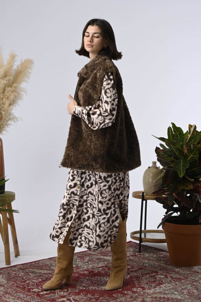 veste gilet sans manches WOODY couleur noisette marque Orfeo Paris